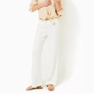 Lilly Pulitzer Deri 100% linen Palazzo pants in resort white size XL NWT